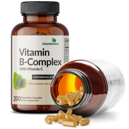 Futurebiotics Vitamin B Complex with Vitamin C - Non-GMO, 200 Veg Capsules | Energy & Immune Support