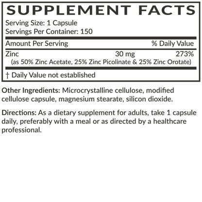 Futurebiotics Zinc Triple Action 30mg: Immune Support, Antioxidant & Skin Health - 150 Vegetarian Capsules