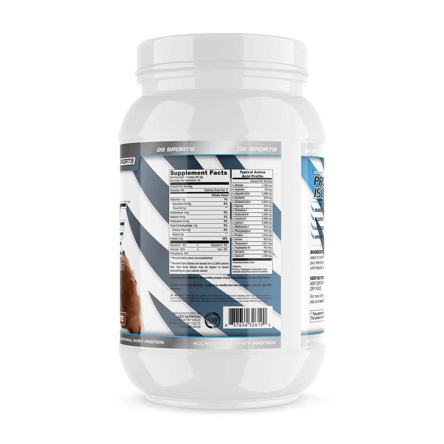 G6 Sports Prolific Isolate Whey Protein Powder – 25g Protein, 100 Calories, Gluten Free & Lactose Free, 2.5lb Jar, Chocolate