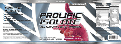 G6 Sports Prolific Isolate Whey Protein Powder – 25g Protein, 100 Calories, Gluten Free, Lactose Free, Soy Free, Stevia Sweetened, Raspberry Gelato – 2.5lb