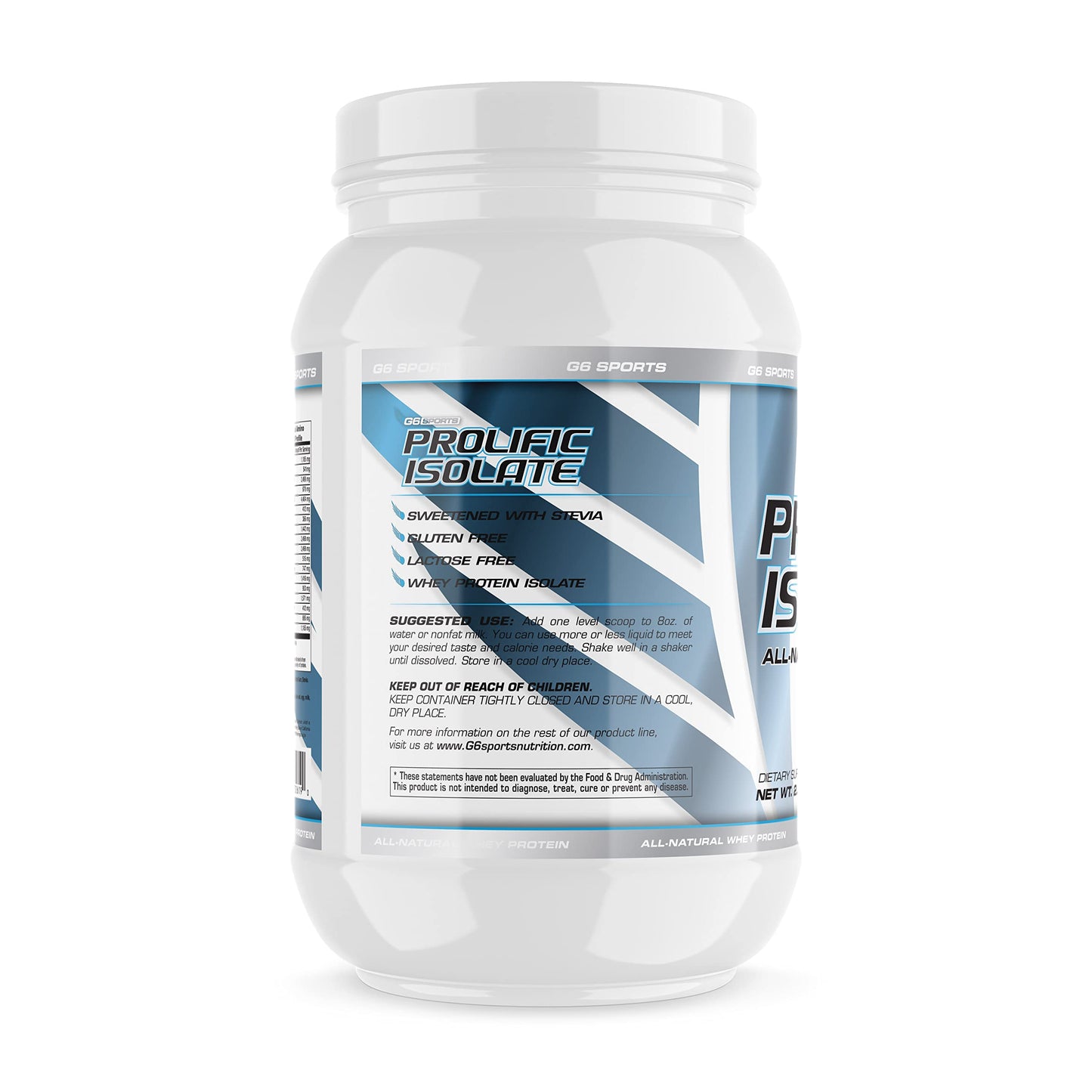 G6 Sports Prolific Isolate Whey Protein Powder – 25g Protein, 100 Calories, Gluten Free & Lactose Free, 2.5lb Jar, Chocolate