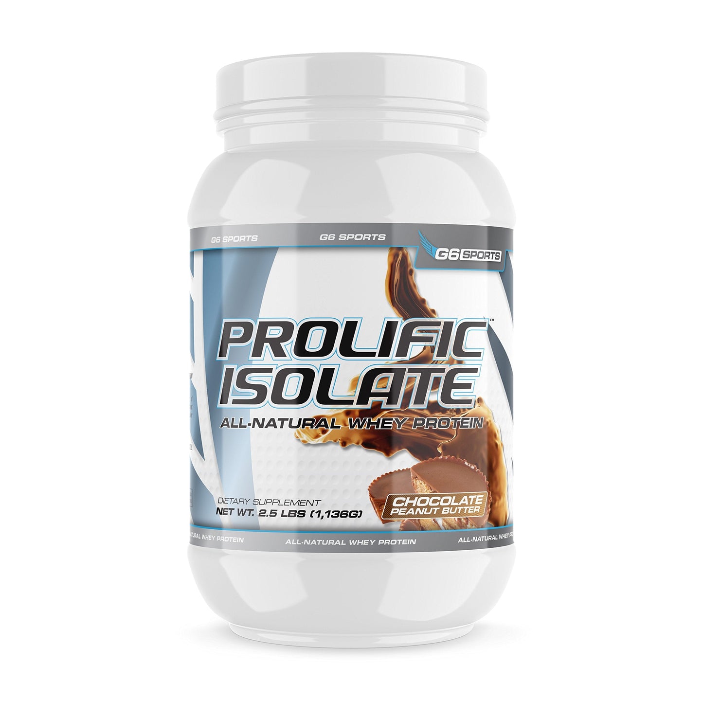 G6 Sports Prolific Isolate Whey Protein Powder – 25g Protein, 100 Calories, Gluten Free, Lactose Free, Soy Free, Stevia Sweetened – 2.5lb Jar – Chocolate Peanut Butter