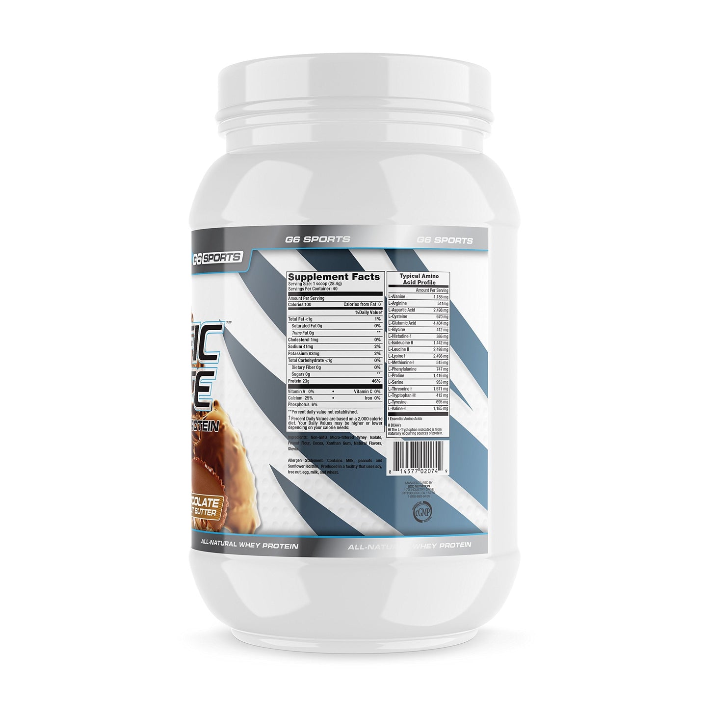 G6 Sports Prolific Isolate Whey Protein Powder – 25g Protein, 100 Calories, Gluten Free, Lactose Free, Soy Free, Stevia Sweetened – 2.5lb Jar – Chocolate Peanut Butter
