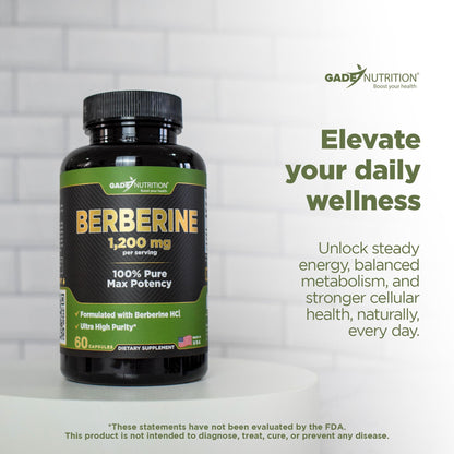 Gade Nutrition Berberine Supplement | Berberine HCl 1200 mg per Serving | Gluten Free, Non-GMO, Dairy Free | Made in USA