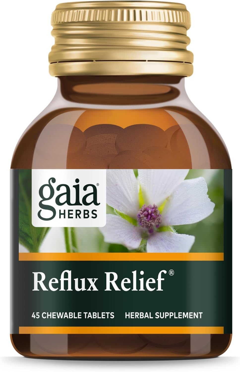 Gaia Herbs Reflux Relief - Natural Heartburn & Indigestion Support with Marshmallow Root and Herbs (45 Chewable Tablets)