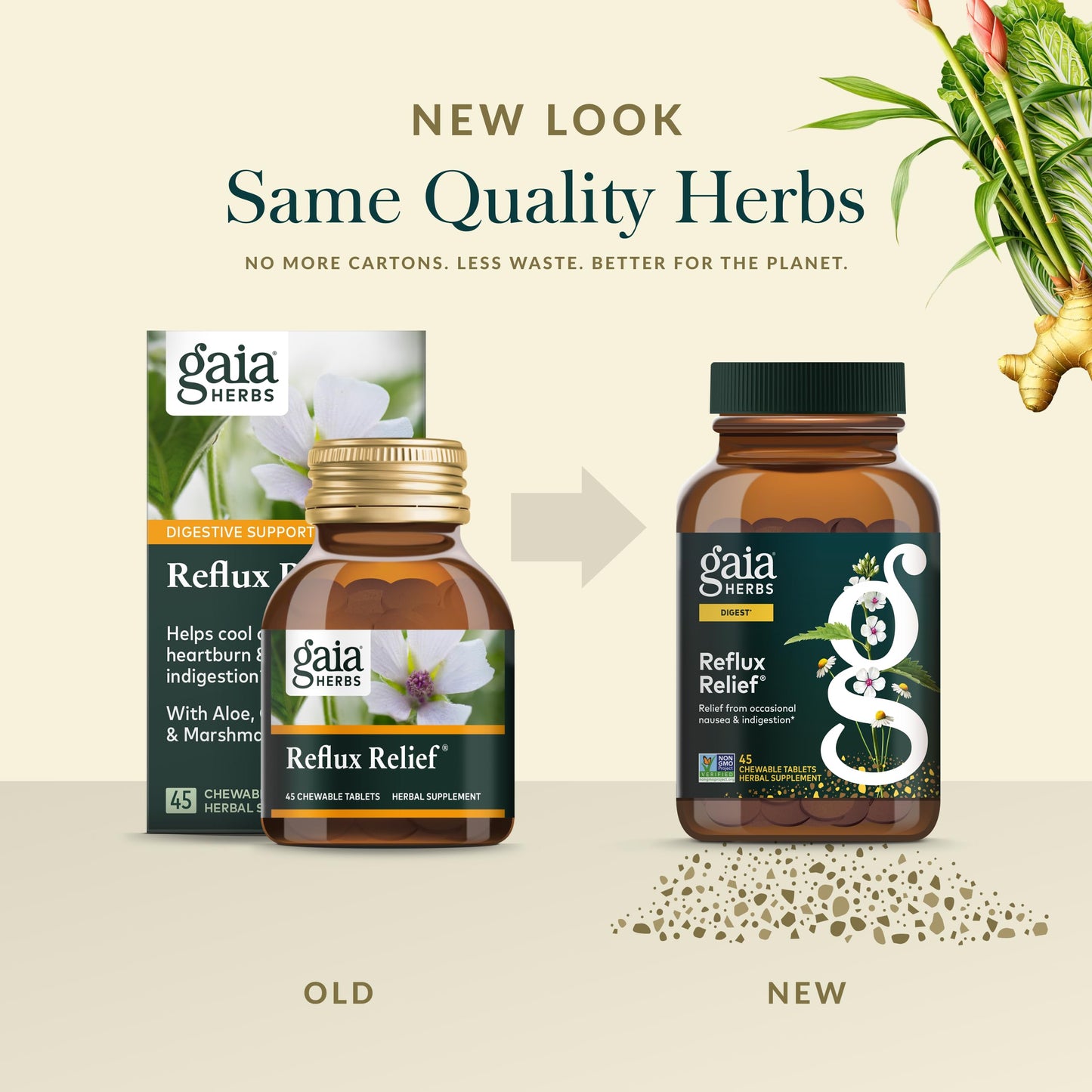 Gaia Herbs Reflux Relief - Natural Heartburn & Indigestion Support with Marshmallow Root and Herbs (45 Chewable Tablets)