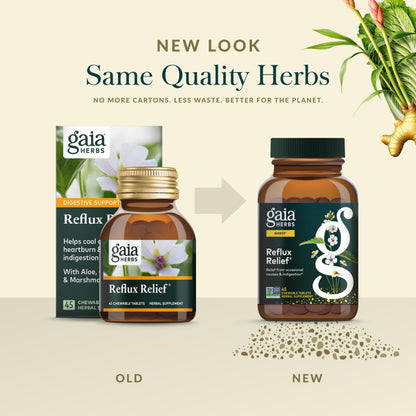 Gaia Herbs Reflux Relief - Natural Heartburn & Indigestion Support with Marshmallow Root and Herbs (45 Chewable Tablets)