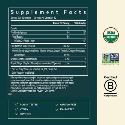 Gaia Herbs Turmeric Supreme Daily Gummies – Joint Support, Organic, 40 Gummies