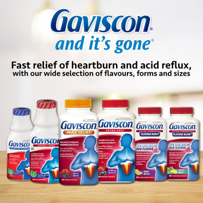 Gaviscon Extra Strength Fruit Antacid Tablets – 60 Count | Fast Heartburn Relief
