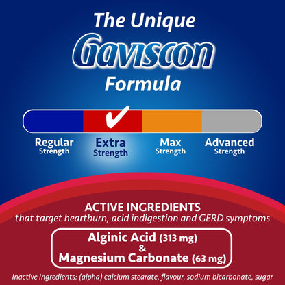 Gaviscon Extra Strength Fruit Antacid Tablets – 60 Count | Fast Heartburn Relief