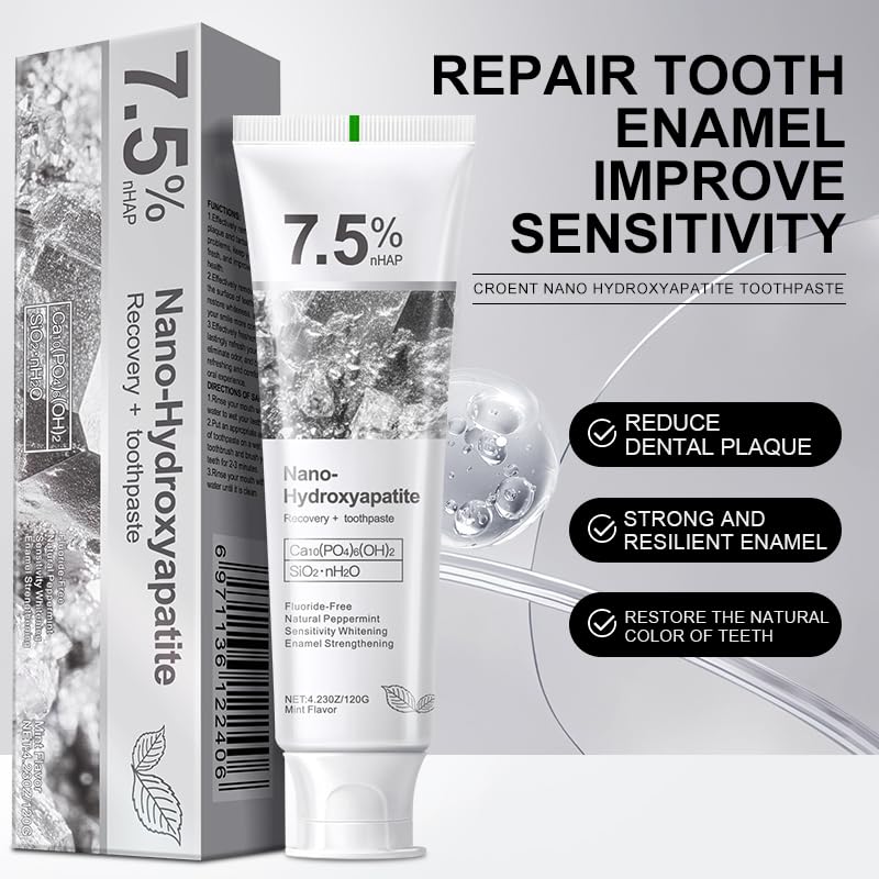 GEELIKE Nano Hydroxyapatite Toothpaste 7.5% nHAP – Enamel Strengthening, Fluoride-Free, Peppermint, 4.23 oz