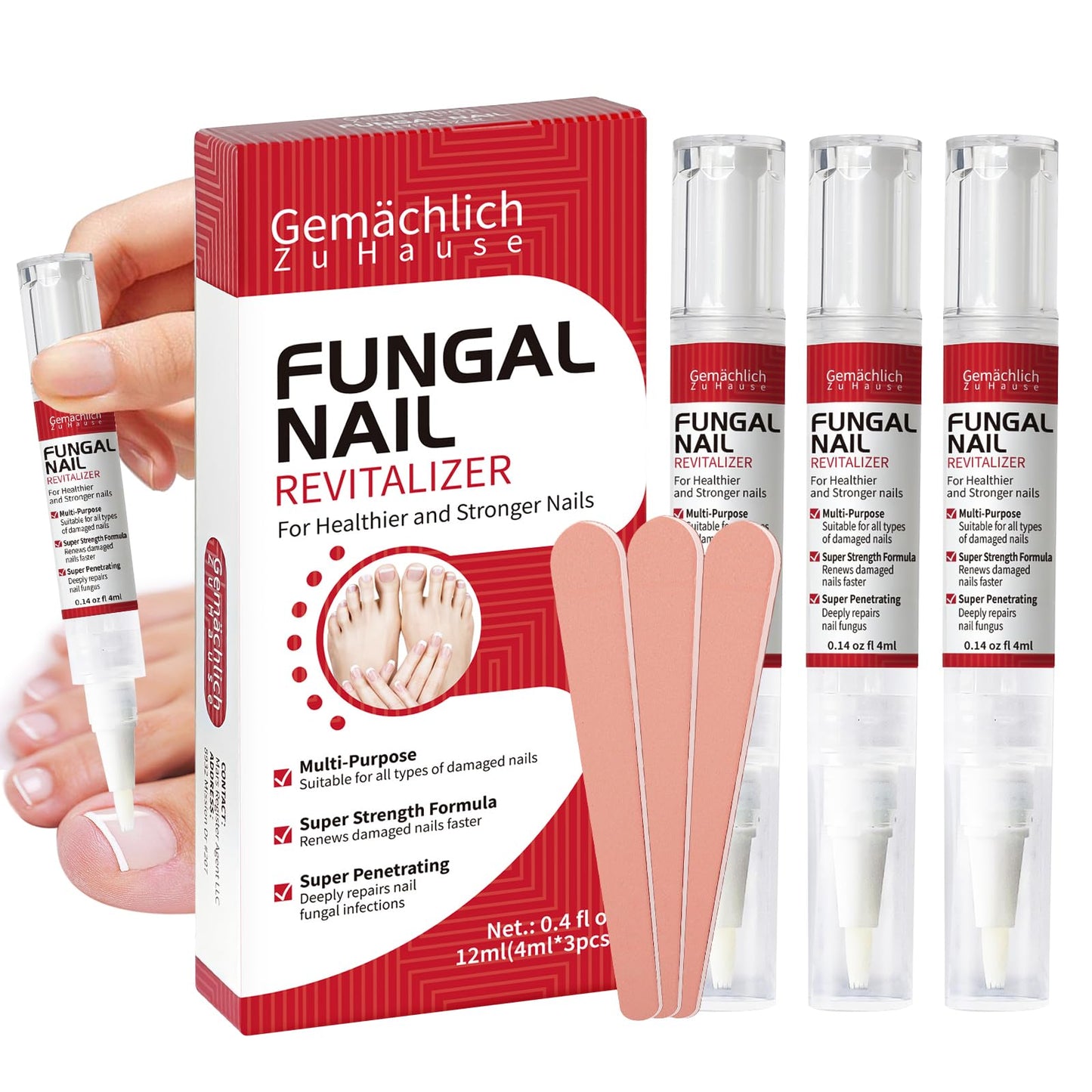 Gemächlich ZuHause Toenail Fungus Treatment Extra Strength Pen – 3 Pens & 3 Files
