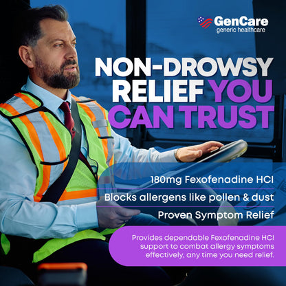 GenCare Allergy Relief Pills | Fexofenadine HCl 180 mg – 50 Tablets | Non-Drowsy 24-Hour Hay Fever Relief