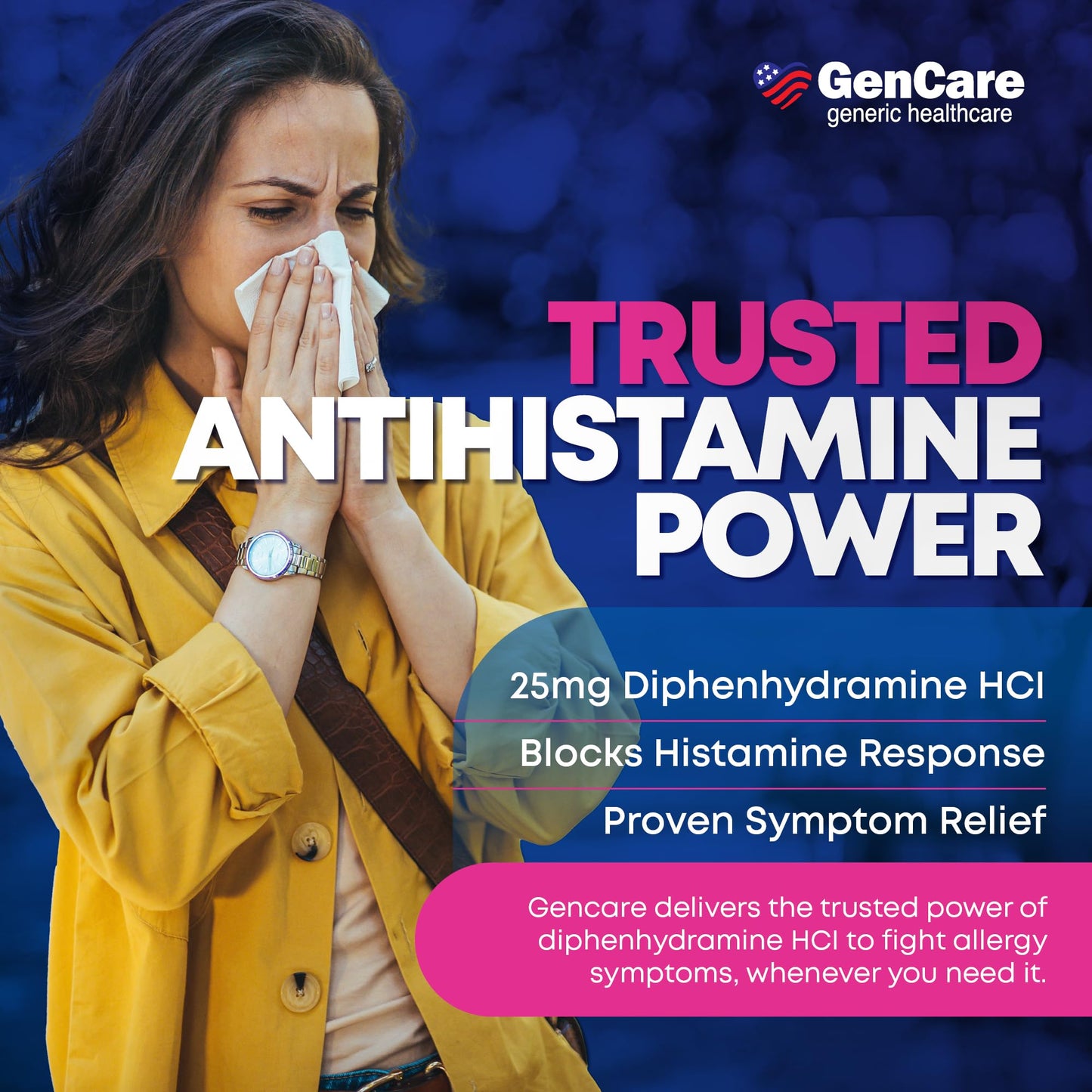 GenCare Allergy Relief Medicine – 600-Count Diphenhydramine 25mg for Adults