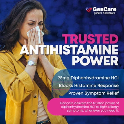 GenCare Allergy Relief Medicine – 600-Count Diphenhydramine 25mg for Adults