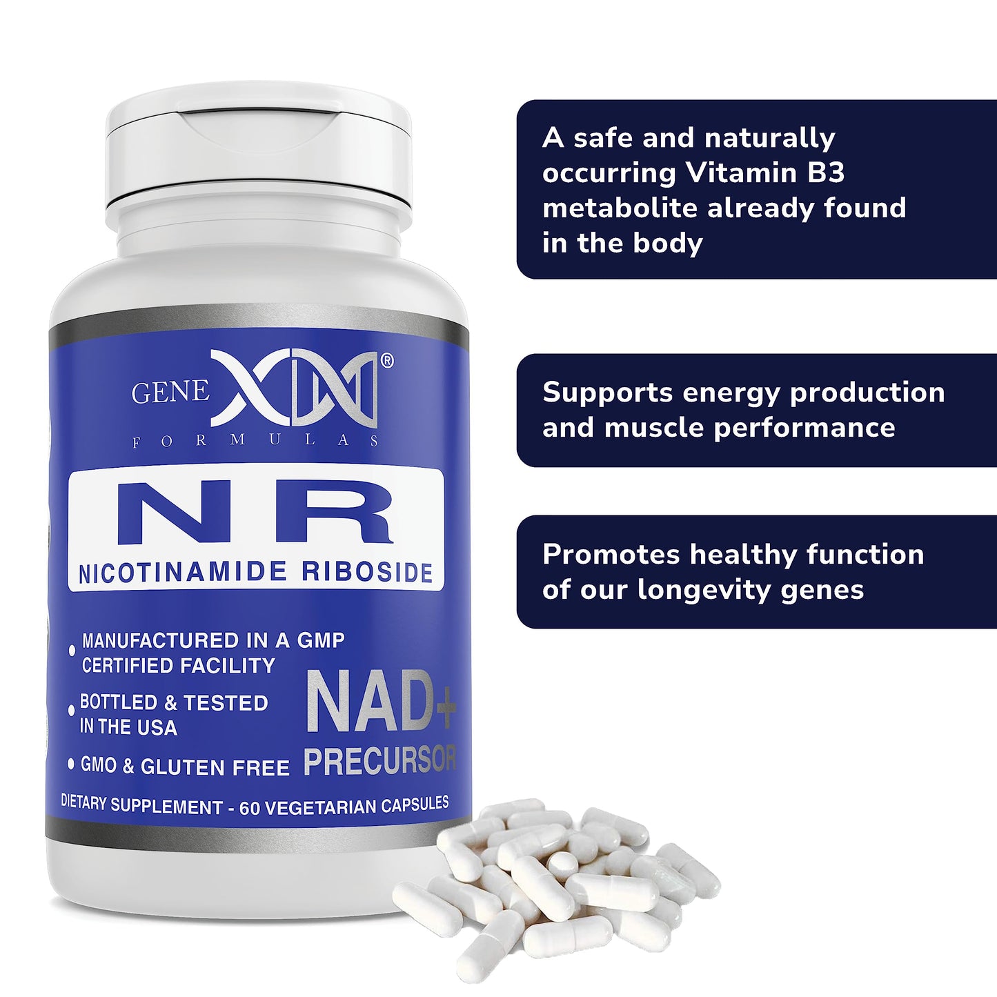 Genex Formulas NR Nicotinamide Riboside 300mg (3 Pack) NAD+ Precursor for Healthy Aging - GMP-Certified, Non-GMO, Gluten-Free, Vegetarian