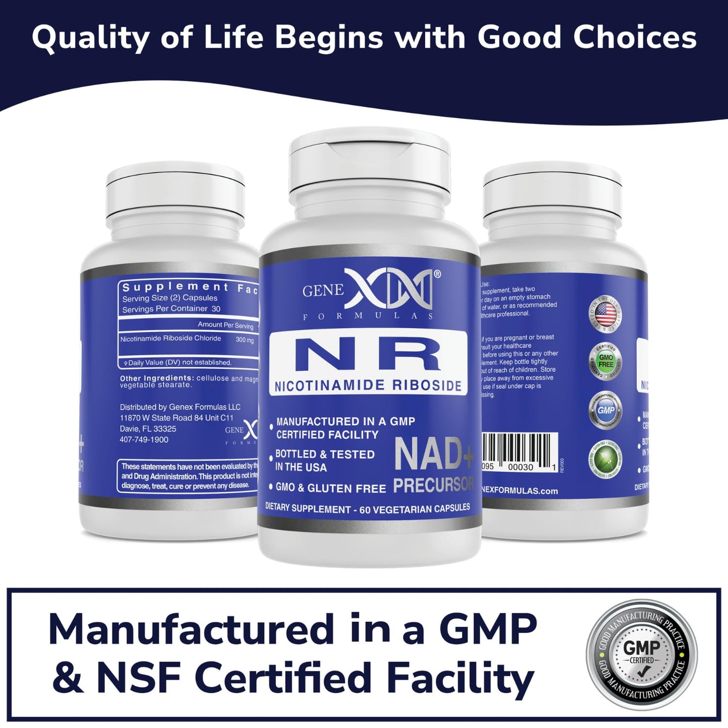 Genex Formulas NR Nicotinamide Riboside 300mg (3 Pack) NAD+ Precursor for Healthy Aging - GMP-Certified, Non-GMO, Gluten-Free, Vegetarian