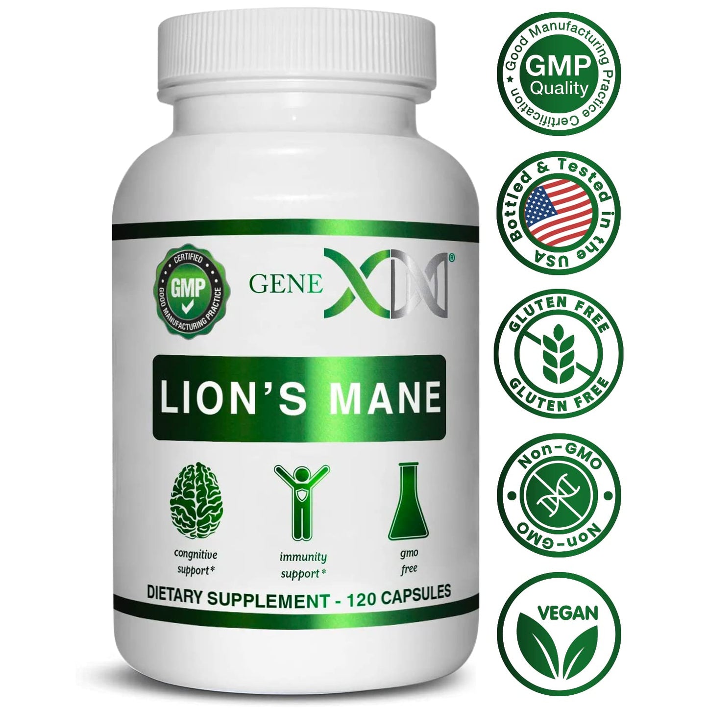 Genex Formulas Lions Mane Supplement - 1000mg per Serving, 120 Capsules | 100% Lion's Mane Extract | Nootropics Brain Support