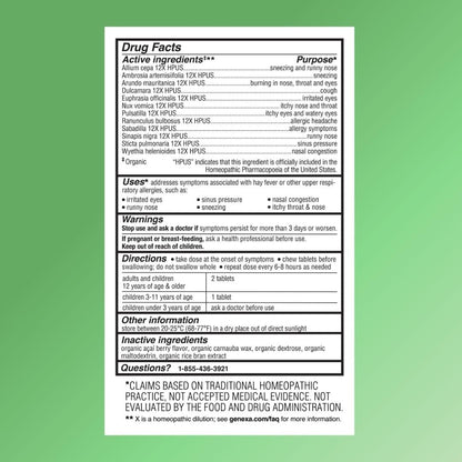 Genexa Allergy Care - Drug-Free, Non-Drowsy Allergy Relief for Adults | Vegan & Non-GMO | Acai Berry Flavor | 60 Chewables