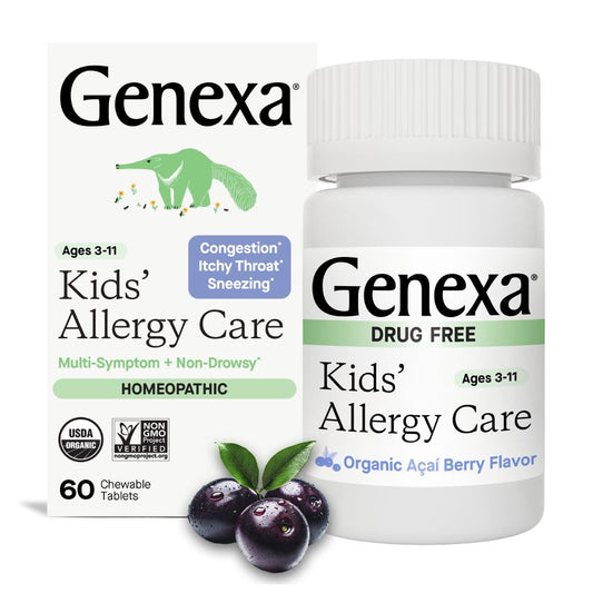 Genexa Kids Allergy Care | Drug-Free, Non-Drowsy Allergy Relief for Kids (Ages 3–11) | Organic Acai Berry Flavor | 60 Chewables