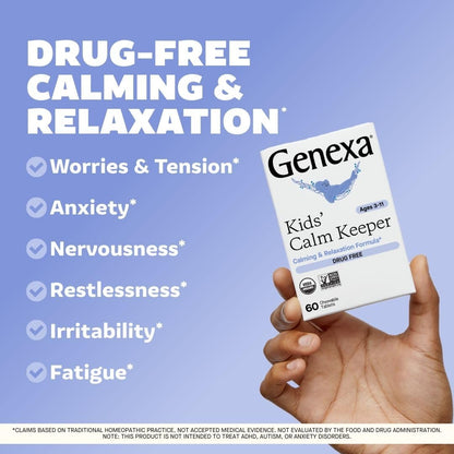 Genexa Kid's Calm Keeper – Natural Stress Relief for Children (Ages 3-11) | Vegan, Gluten Free, Non-GMO | 60 Chewables
