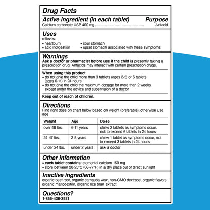 Genexa Kids' Clean Tummy Relief | Dye-Free Berry Chewables for Ages 2-11 | 500 mg Calcium Carbonate