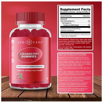 GeriCare Cranberry Gummies – UTI & Bladder Health | Vegan, Gluten-Free (60 Count)