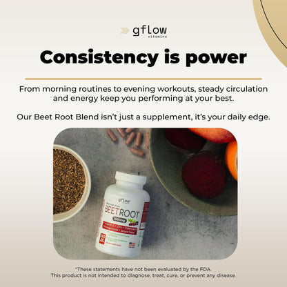 Gflow Beet Root Capsules Organic - Heart Health & Stamina | Non-GMO, 180 Veggie Caps | Made in USA