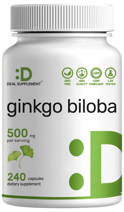 Ginkgo Biloba 500mg – 240 Capsules (4-Month Supply) – Extra Strength Brain Support
