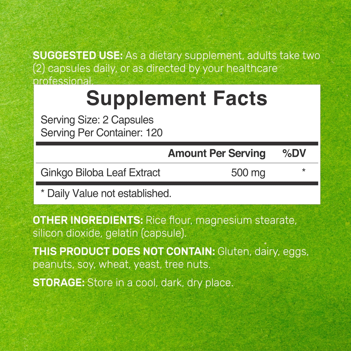 Ginkgo Biloba 500mg – 240 Capsules (4-Month Supply) – Extra Strength Brain Support