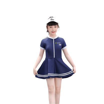 Girls Short Sleeved Zippered One-piece Swimsuit