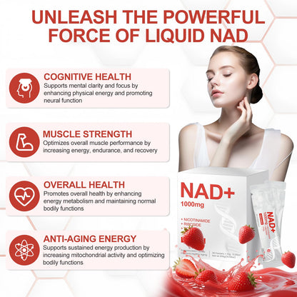 GlossLuxe NAD Liquid 1000mg – NAD+ Supplement with Nicotinamide Riboside, Resveratrol & PQQ | 30 Packets