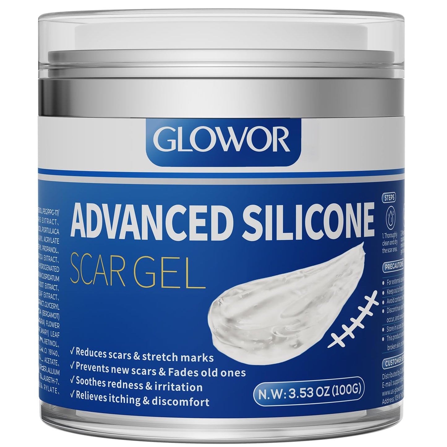 Glowor Advanced Silicone Scar Gel – Face & Body Scar Cream (3.53 oz)