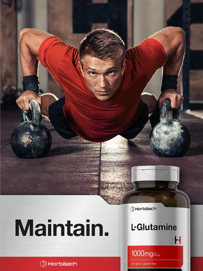 Horbaach L-Glutamine Capsules 1000mg – 180 Count | Non-GMO & Gluten Free | Pre & Post Workout