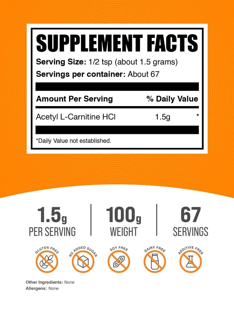 Acetyl L-Carnitine Powder 1.5g Serving | ALCAR HCl | Gluten Free | BulkSupplements