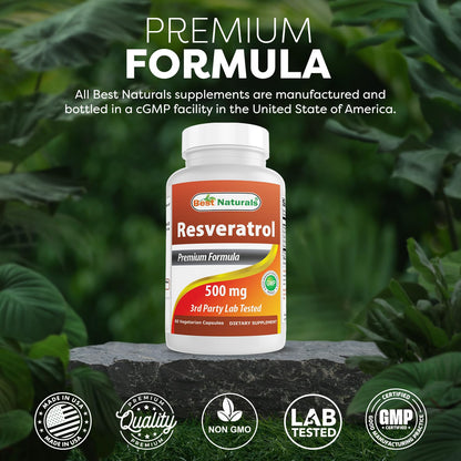 Best Naturals Resveratrol Complex 500 mg – 120 Veg Capsules (Gluten Free, Non-GMO)