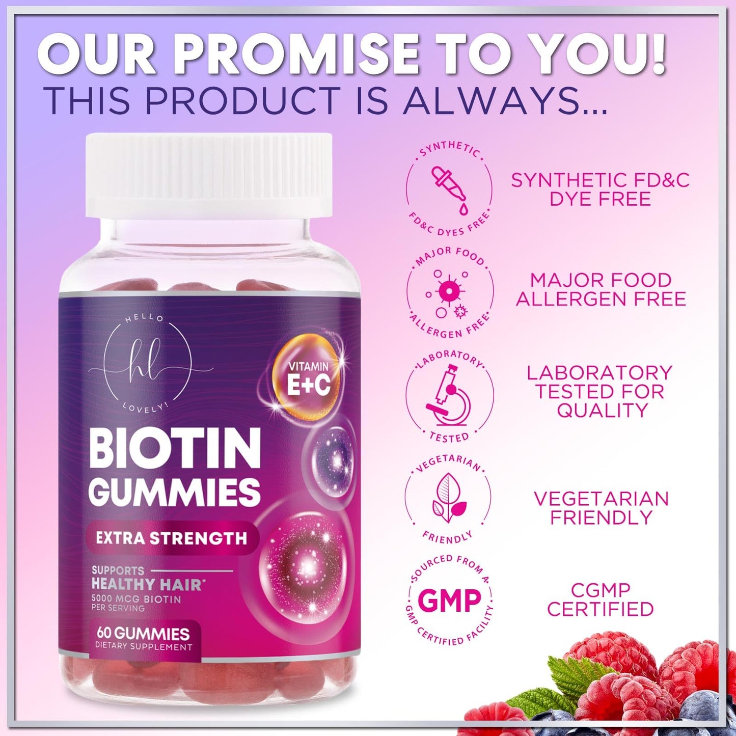 Hair Vitamins Gummies Biotin 5000 mcg – Hair Growth Support for Women