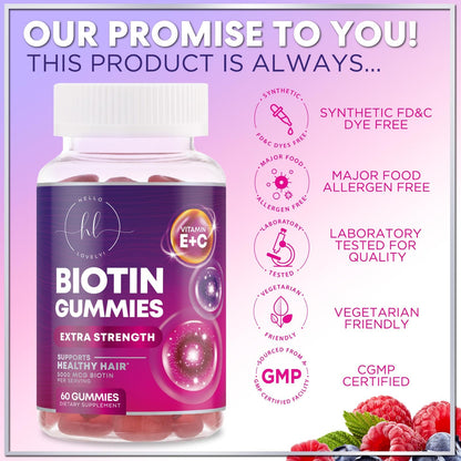Hair Vitamins Gummies Biotin 5000 mcg – Hair Growth Support for Women