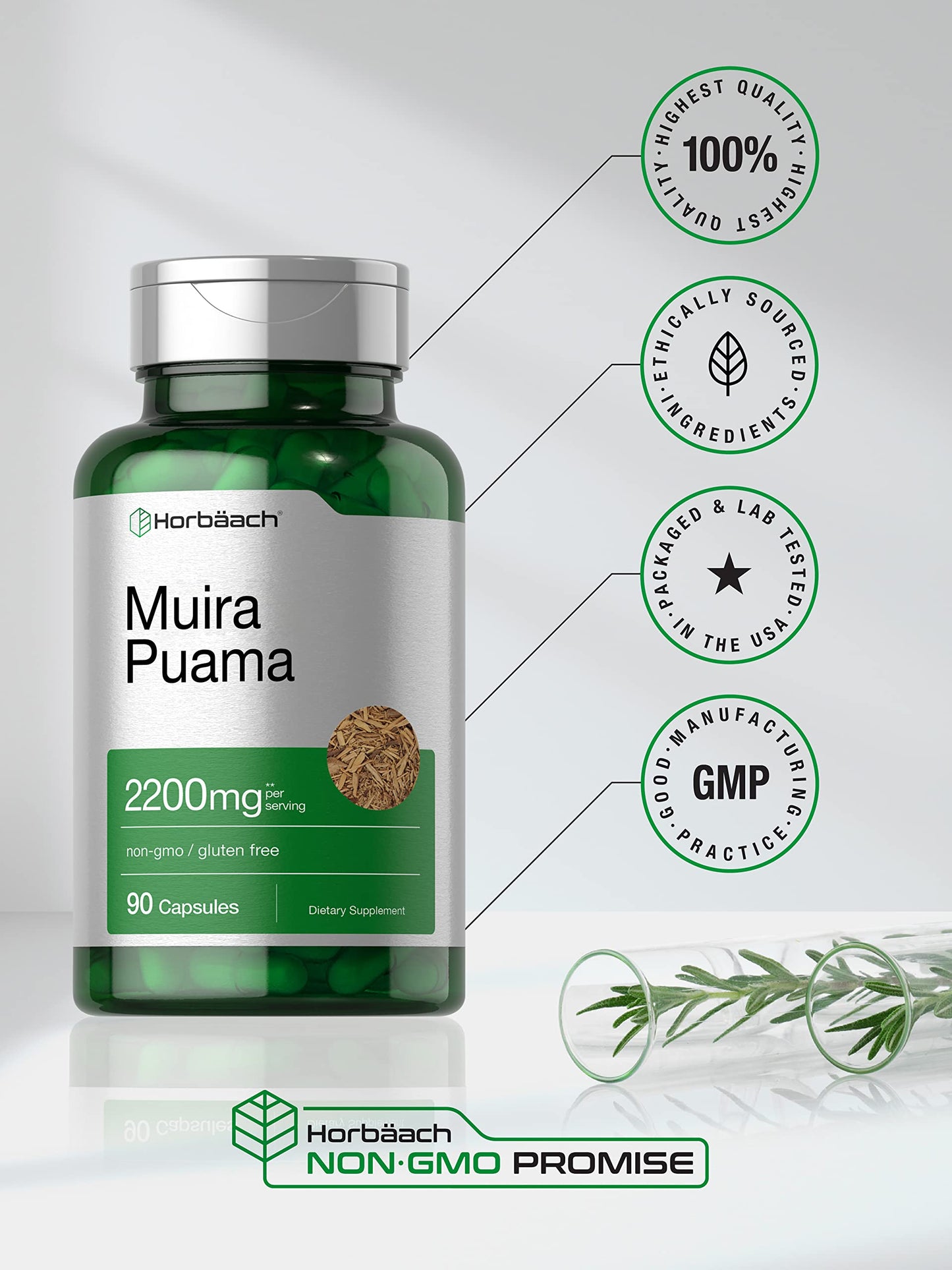 Horbäach Muira Puama Root Extract 2200 mg – 90 Capsules | Non-GMO, Gluten Free Supplement