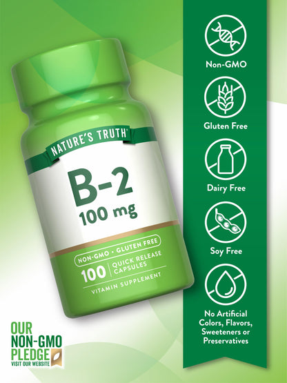 Nature's Truth B2 Vitamin 100mg – 100 Capsules | Non-GMO & Gluten Free Riboflavin