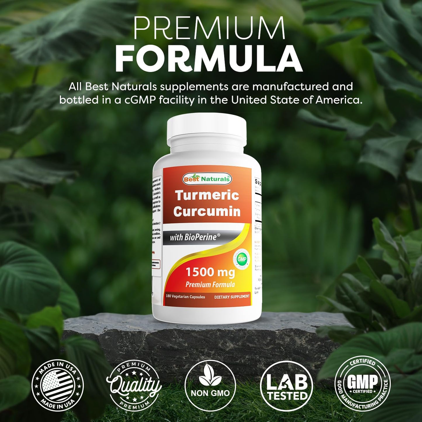 Best Naturals Turmeric Curcumin 1500mg/Serving with Bioperine - 180 Veggie Capsules