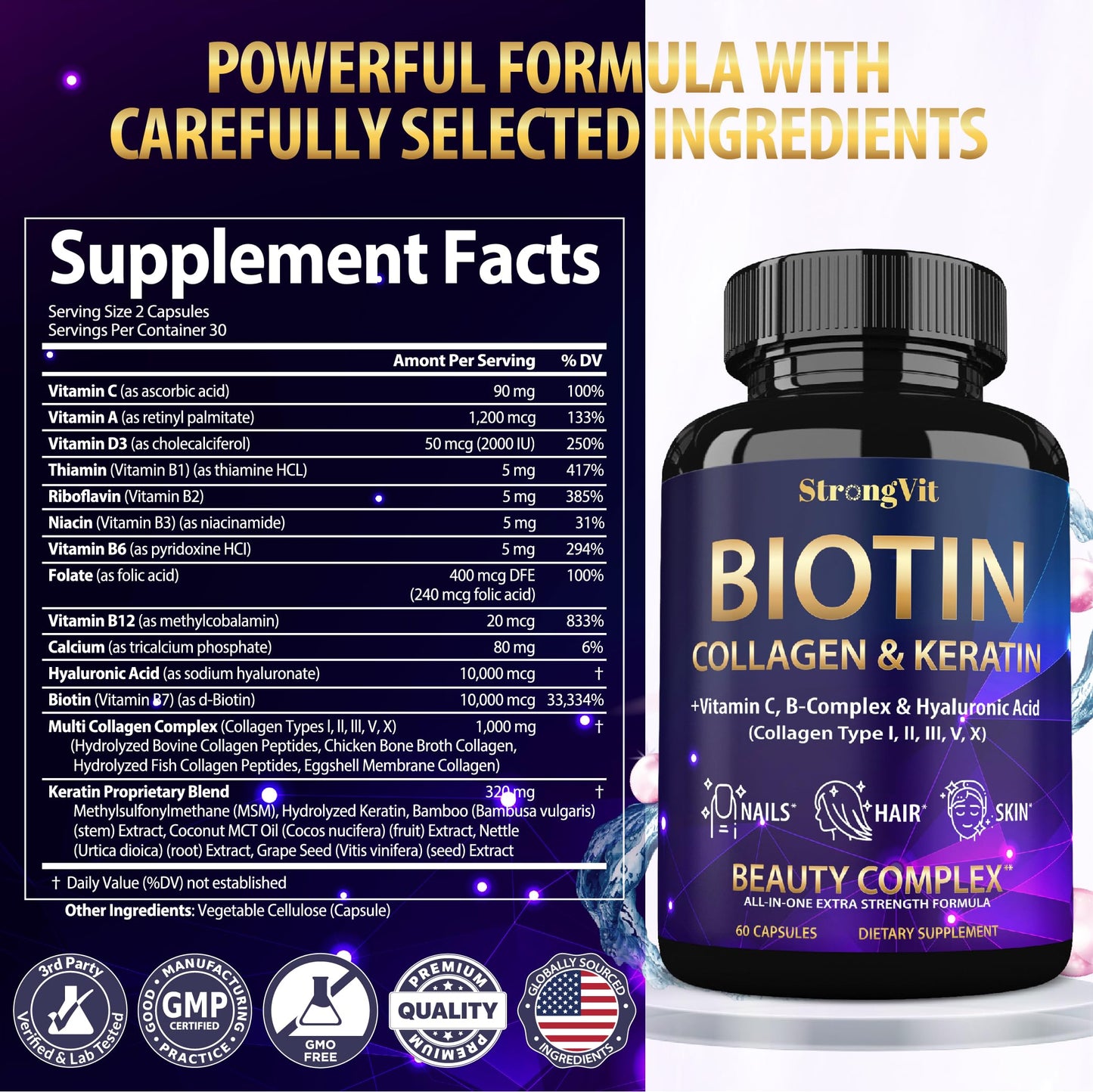Biotin with Hyaluronic Acid, Keratin & Collagen — Hair Growth Vitamins for Women (USA)