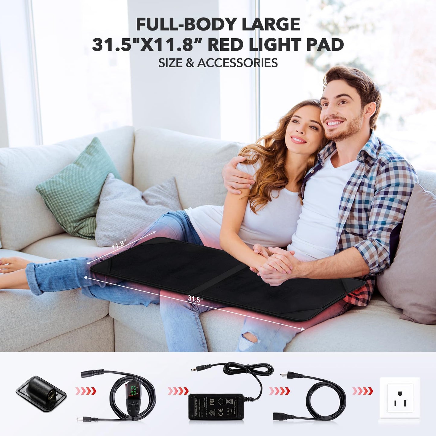 GMOWNW Red Light Therapy Pad — 31.5×11.8 in, 360 LEDs, 660nm & 850nm