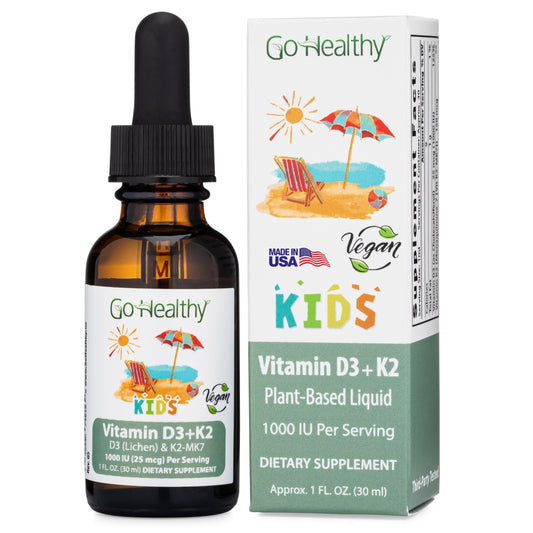 Go Healthy Kids D3 K2 MK-7 – قطرات سائلة بنكهة الفانيليا للأطفال، 30 جرعة