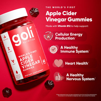Goli Apple Cider Vinegar Gummy Vitamins – 60 Count | Vegan, Gluten-Free, Gelatin-Free, Non-GMO, Vitamin B12