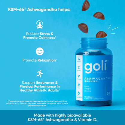 Goli Ashwagandha & Vitamin D Gummies - 300 Count (Pack of 5) | Mixed Berry, Vegan