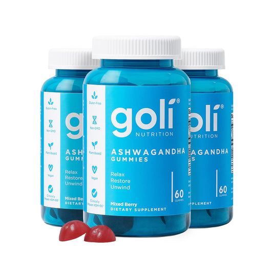 Goli Ashwagandha & Vitamin D Gummies – 180 Count, Mixed Berry, Vegan, Pack of 3
