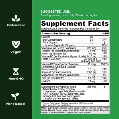 Goli SuperGreen Vitamin Gummy - 60 Count | Plant-Based, Vegan, Gluten-Free & Gelatin-Free