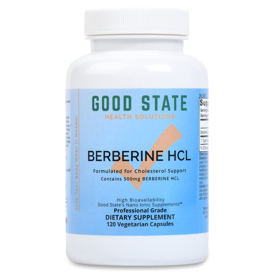 Good State Berberine HCL 500mg كبسولات مكمل غذائي نانوي أيوني لدعم الكوليسترول والجلوكوز، 120 كبسولة