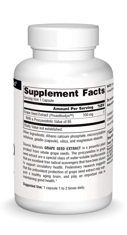 Source Naturals Grape Seed Extract - 100 mg, 60 Capsules | Supports Healthy Aging Brain*